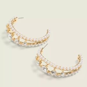 NWT- Pearl & Rhinestone Embellished Hoop Earrings